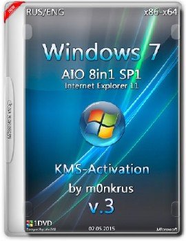 Windows 7 SP1 IE11+ RUS-ENG x86-x64 -8in1- KMS-activation v3 (AIO)